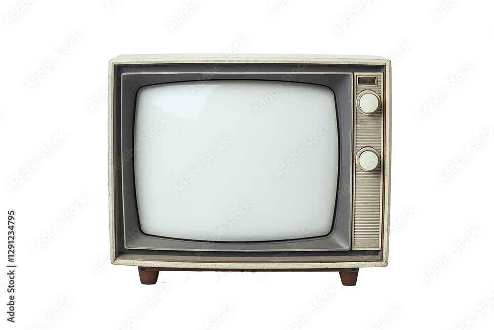 Classic Silver Retro TV with Blank Screen on White Background Classic Silver Retro TV with Blank Screen on White Background