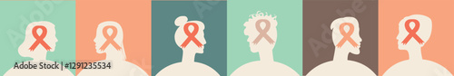 Diverse cancer patient, silhouette vector stock illustration with unidentifiable people as oncology concept