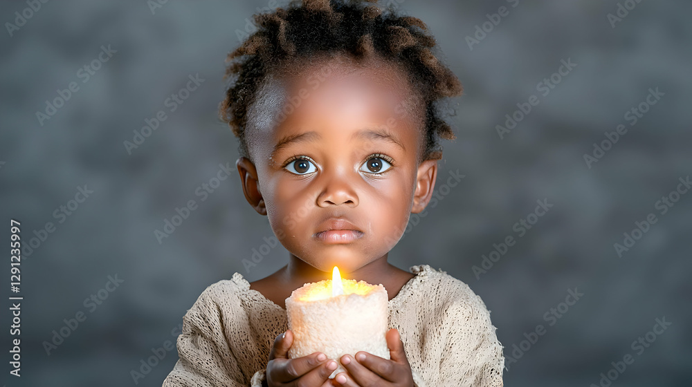 Toddler holding candle, dark background, hope Toddler holding candle, dark background, hope
