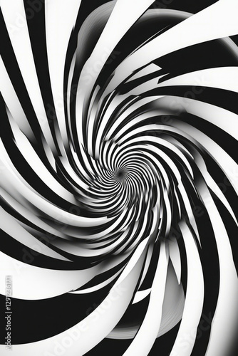 A hypnotic optical illusion pattern with black and white swirling lines that appear to move dynamically. The high contrast design creates a striking and mesmerizing visual effect.