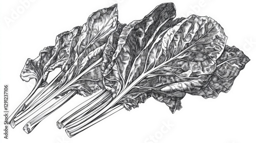 Detailed Botanical Illustration of Vibrant Leaves and Stems