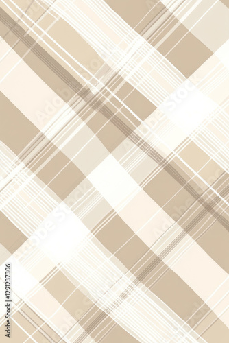 A minimalist plaid pattern with a neutral beige and white color scheme, inspired by classic trench coat designs. The clean lines and timeless elegance make it a versatile background for fashion