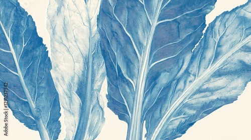 Wallpaper Mural Intricate Blue Botanical Leaf Illustration: A Detailed Close-up Print of Plant Life Torontodigital.ca