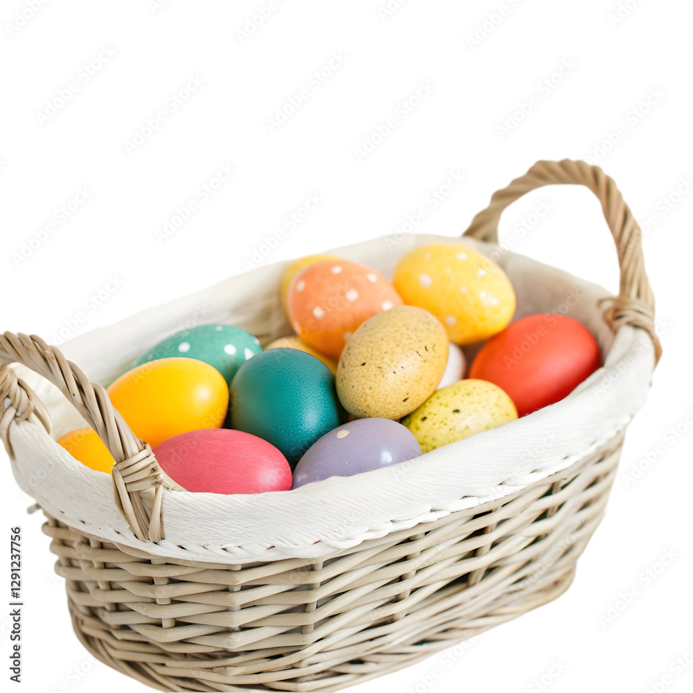 Pastel Easter Eggs in Woven Basket - Spring Decor Pastel Easter Eggs in Woven Basket - Spring Decor