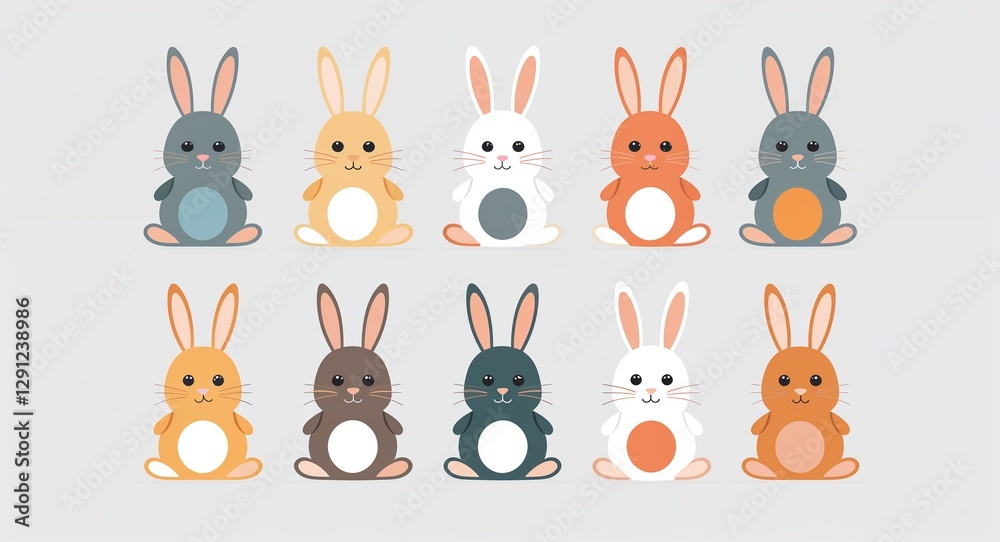 Obraz premium Set bundle of bunny minimalist childish style illustration on plain white background