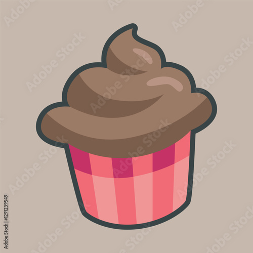chocolate muffin cake with outline flat vector design.