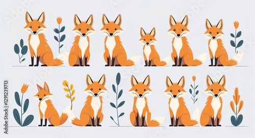 Set bundle of coyote minimalist childish style illustration on plain white background photo