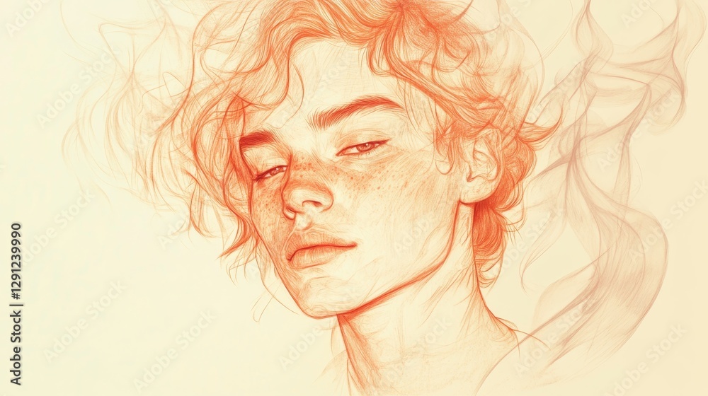 Artistic Portrait of a Young Person with Soft Features and Flowing Hair Artistic Portrait of a Young Person with Soft Features and Flowing Hair