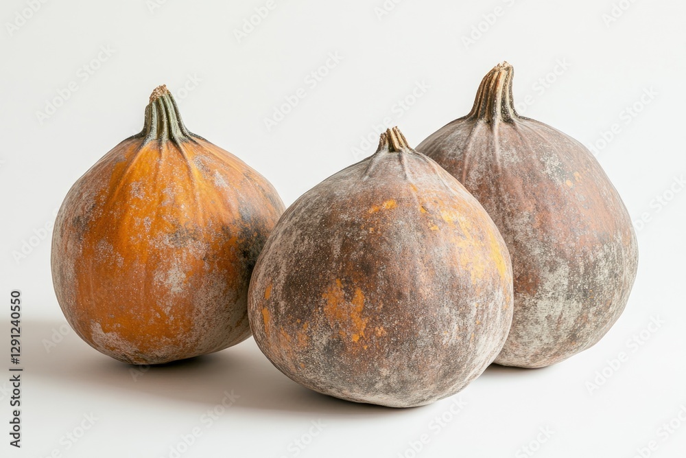 Obraz premium Three weathered pumpkins on white background