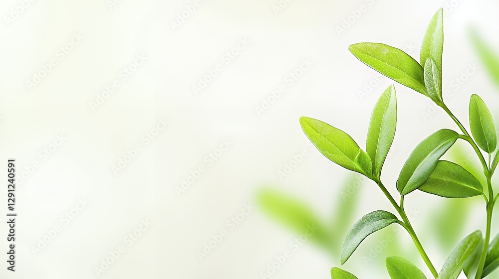 Fototapeta premium Bright Green Leaves on Soft White Background