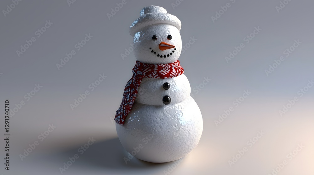 Cheerful Snowman Decorated with a Red Scarf and Hat in a Winter Setting Cheerful Snowman Decorated with a Red Scarf and Hat in a Winter Setting