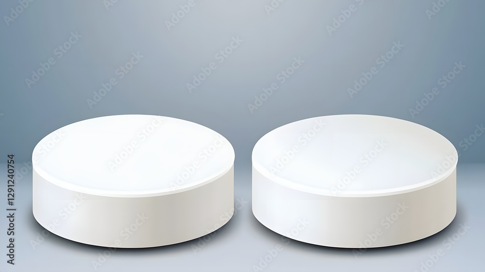 Minimalist Display Pedestals in White Against a Soft Grey Background Ideal for Product Showcasing Minimalist Display Pedestals in White Against a Soft Grey Background Ideal for Product Showcasing