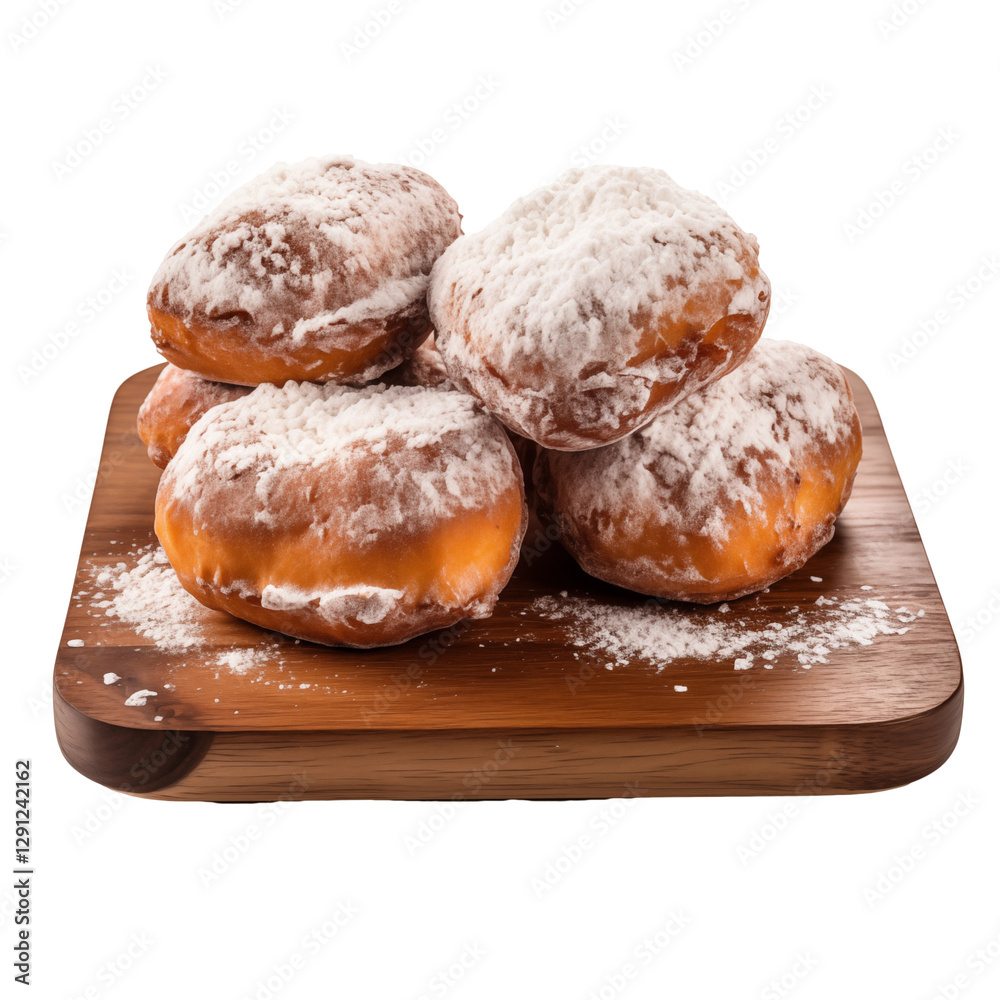 Beignets de Carnaval – French-style doughnuts on wooden plate transparent background Beignets de Carnaval – French-style doughnuts on wooden plate transparent background