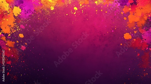 Vibrant pink, orange, and purple watercolor splatter background.