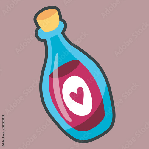 love sign wine bottle with outline flat vector design.