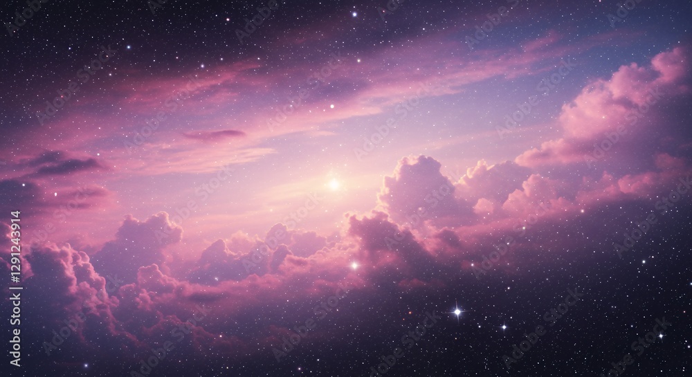 Fototapeta premium Beautiful cosmic scene shows celestial clouds against a starry sky