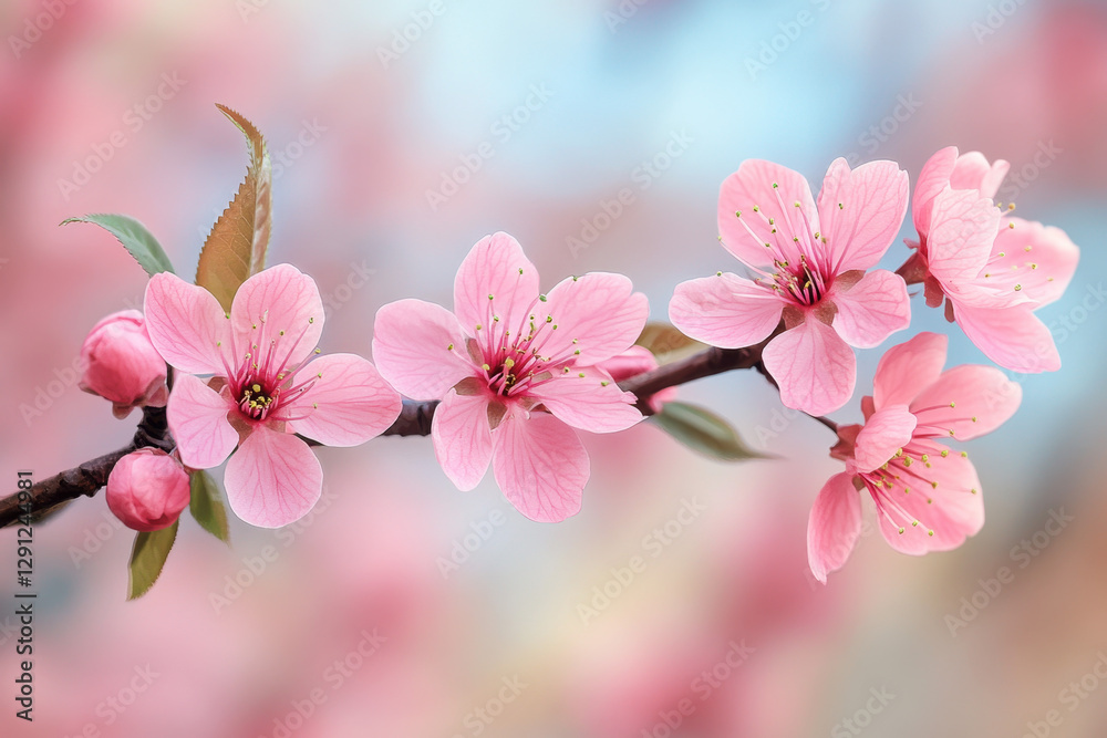 Obraz premium Pink cherry blossom flowers bloom in spring sunshine
