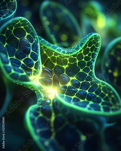 Stunning visual of plant stoma during transpiration glowing water vapor release vibrant cinematic lighting intricate anatomical detail perfectly symmetrical proportion scientifically precise rendering