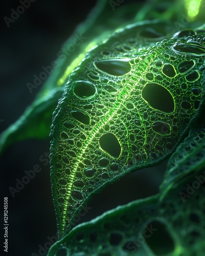 Stunning visual of plant stoma during transpiration glowing water vapor release vibrant cinematic lighting intricate anatomical detail perfectly symmetrical proportion scientifically precise rendering