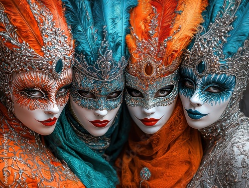 Colorful Costumes and Masks at the Traditional Carnival in Venice, Italy