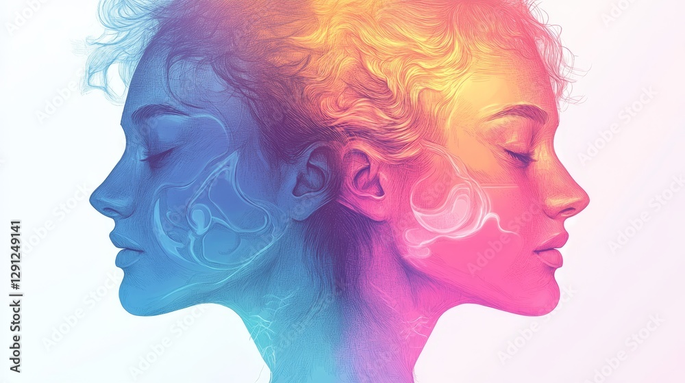 Artistic Representation of Duality in Human Emotion and Expression in Colorful Design Artistic Representation of Duality in Human Emotion and Expression in Colorful Design