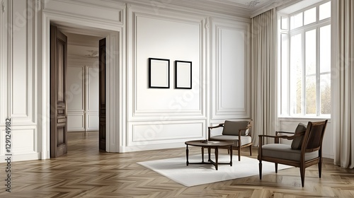 Elegant Minimalist Interior Design of Bright Living Room with Natural Light and Wooden Flooring