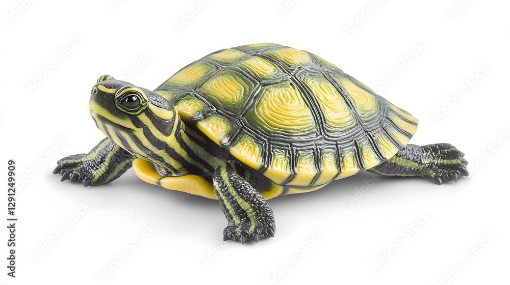 Realistic Image of a Yellow-Bellied Turtle on a White Background in Natural Pose Realistic Image of a Yellow-Bellied Turtle on a White Background in Natural Pose
