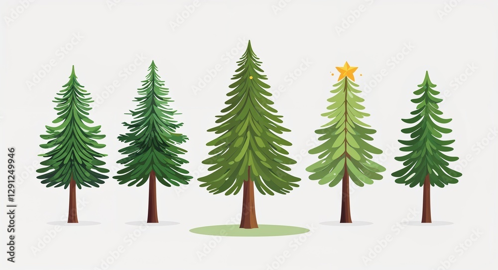 Obraz premium Set bundle of fir tree minimalist childish style illustration on plain white background