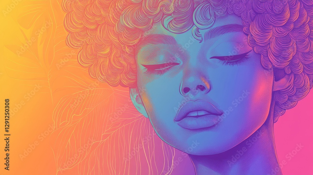 Ethereal Portrait of a Young Woman with Curly Hair in Vibrant Colors and Soft Light Ethereal Portrait of a Young Woman with Curly Hair in Vibrant Colors and Soft Light