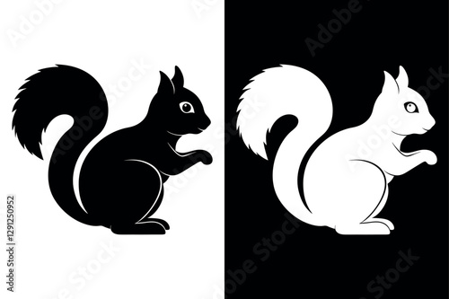 Squirrel Silhouette Vector Icon High-Quality Design on Black White Background