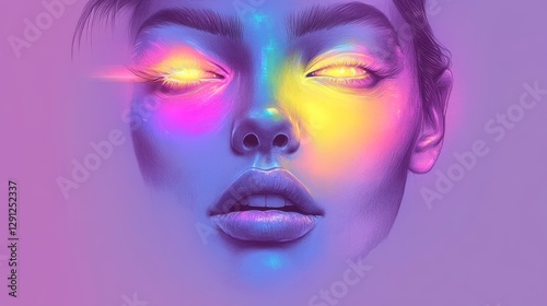 Ethereal Portrait of a Woman with Vibrant Colors and Dreamlike Glow Effects