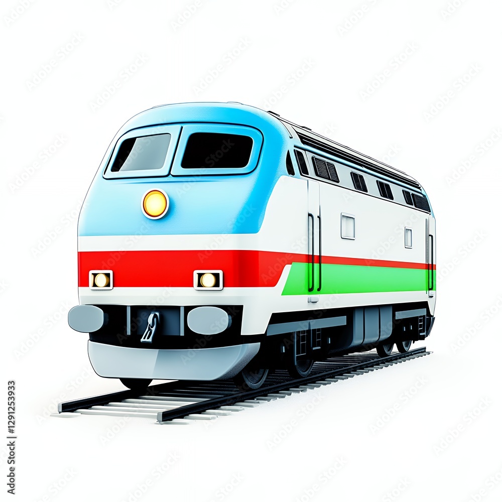 Naklejka premium Blue and Green Passenger Train 3D Model on White Background