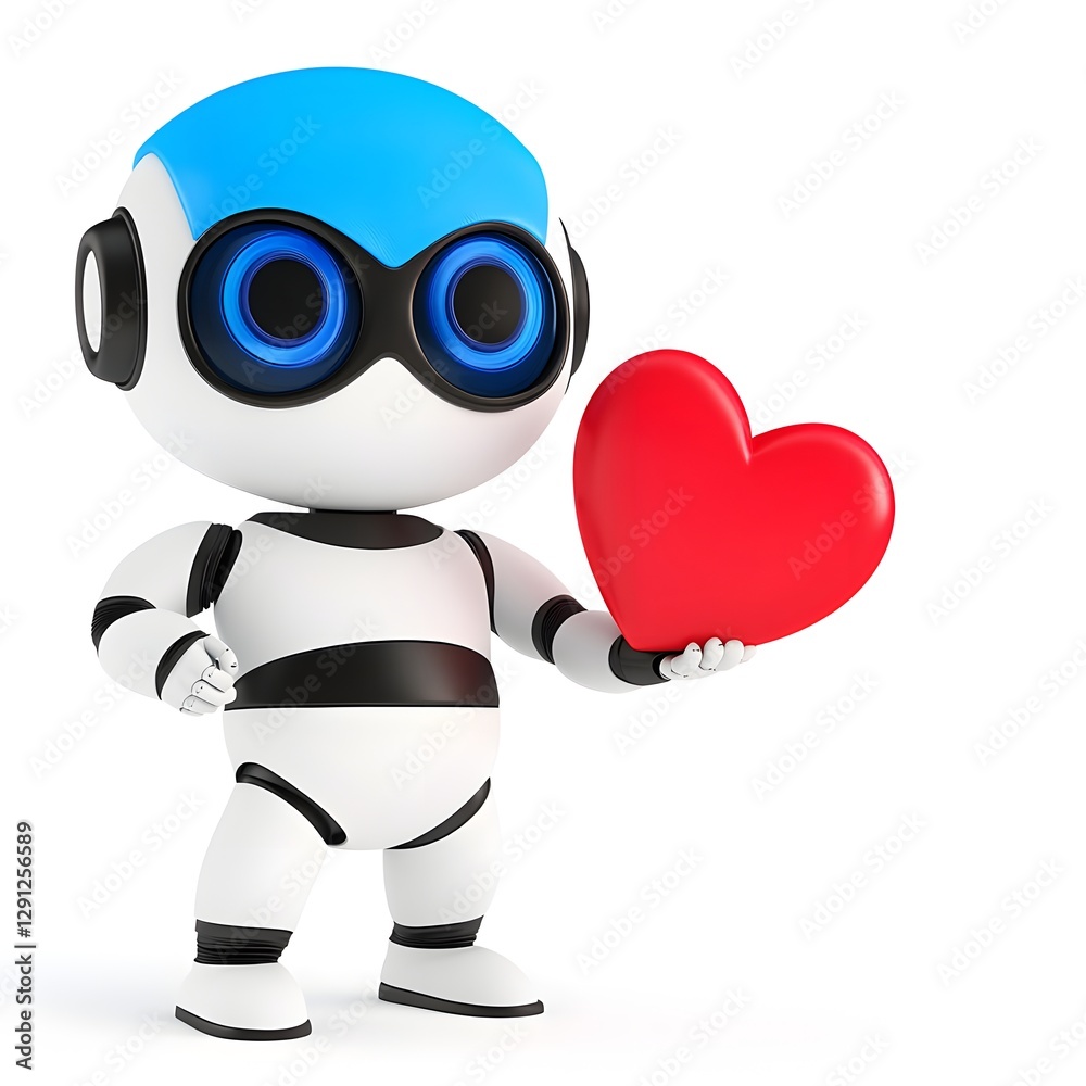 Fototapeta premium Friendly Robot Holding a Red Heart 3D Render of a Cute Cartoon Robot