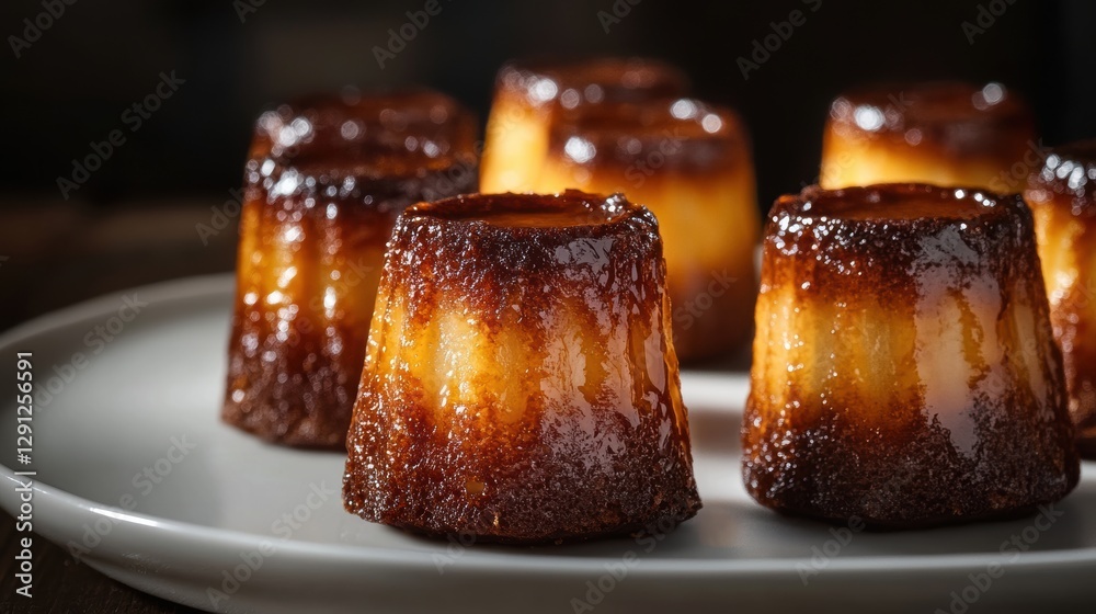 Artisanal Canelé Delights: A close-up shot of perfectly baked canelés, showcasing their caramelized crust and soft custard center. Capturing culinary artistry and indulgence. Artisanal Canelé Delights: A close-up shot of perfectly baked canelés, showcasing their caramelized crust and soft custard center. Capturing culinary artistry and indulgence.