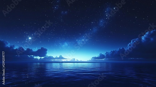 night sky with stars and clouds over the ocean