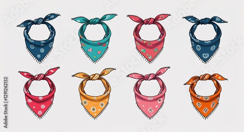 Set bundle of bandanas minimalist childish style illustration on plain white background