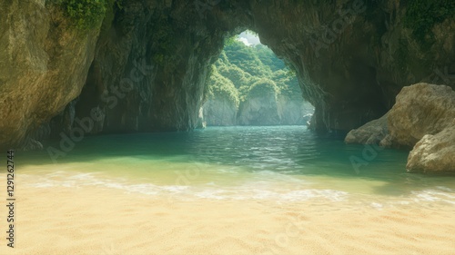 Tranquil Beach Scene with Rock Arch and Turquoise Water