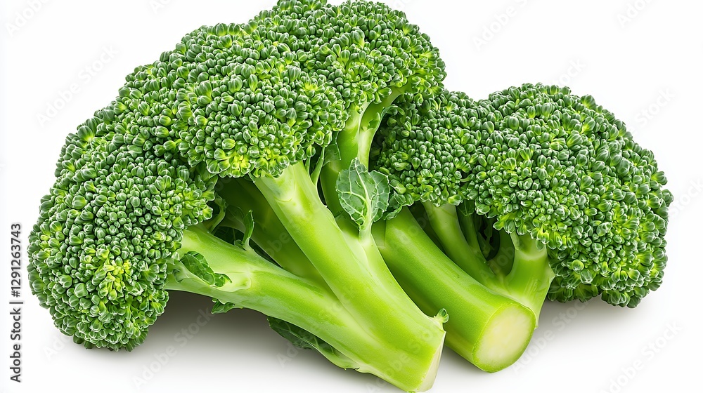 Fresh Green Broccoli Florets on White Background Fresh Green Broccoli Florets on White Background