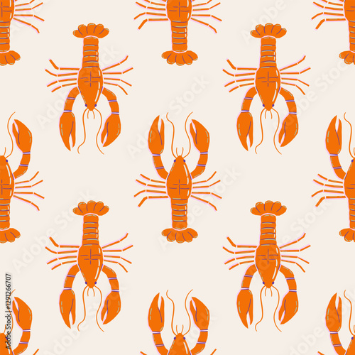 Seamless vector pattern with abstract lobster illustration. Marine animal silhouette on background. Sea food texture for wallpaper, textile, fabric, wrapping paper
