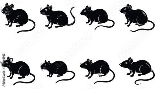 Mouse vector shilhouette bundle. Rat vector shilhouette bundle 