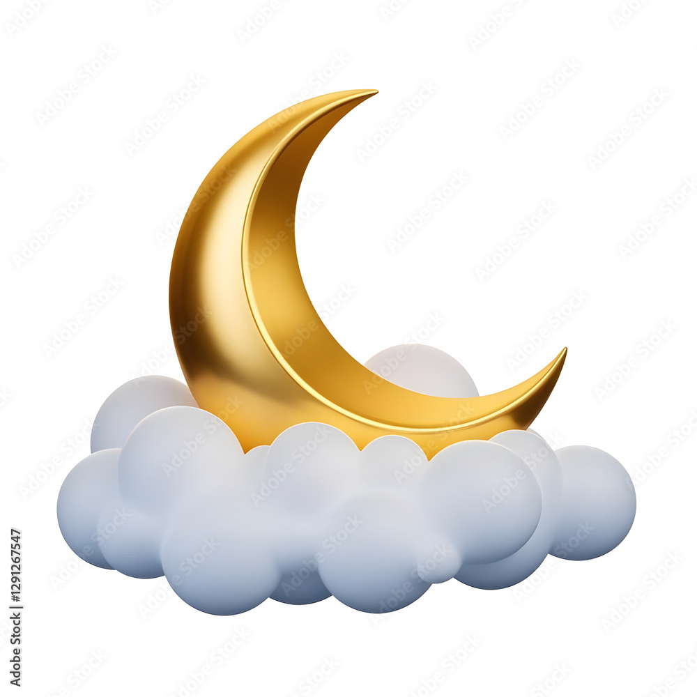 Golden crescent moon resting on a bed of white Golden crescent moon resting on a bed of white