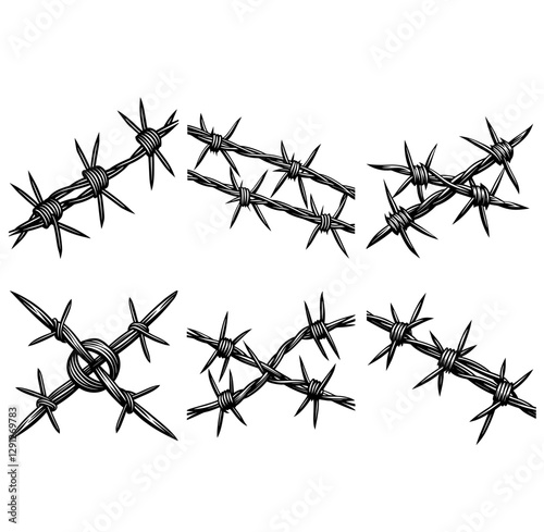 set of Barbwire silhouette vector
