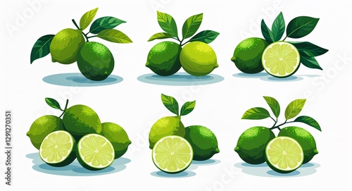 Set bundle of limes minimalist childish style illustration on plain white background