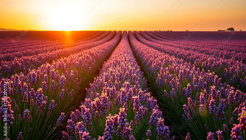 Naklejka premium Stunning Lavender Fields at Sunset: Breathtaking Nature Photography