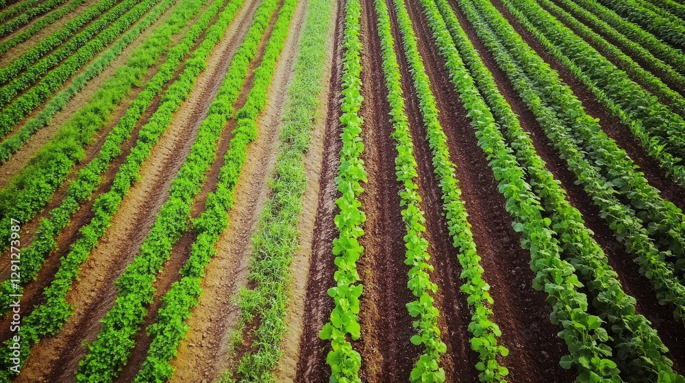 A farm with intercropping techniques, where different plant species thrive together for maximum soil health. A farm with intercropping techniques, where different plant species thrive together for maximum soil health.