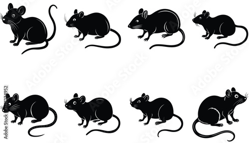 Mouse vector shilhouette bundle. Rat vector shilhouette bundle 