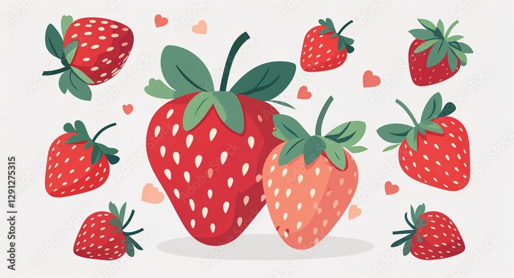 Set bundle of strawberries minimalist childish style illustration on plain white background Set bundle of strawberries minimalist childish style illustration on plain white background