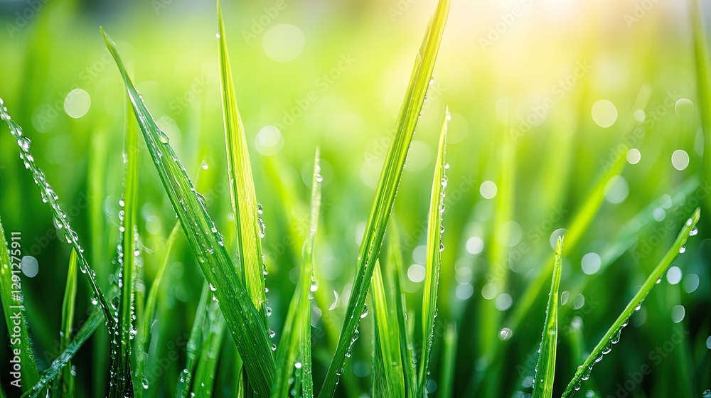 Obraz premium A green rice paddy field, demonstrating sustainable wetland farming practices.