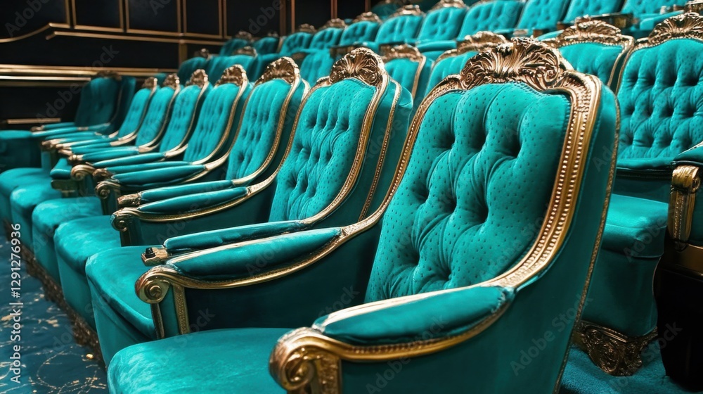 Obraz premium luxurious teal and gold movie theater seating
