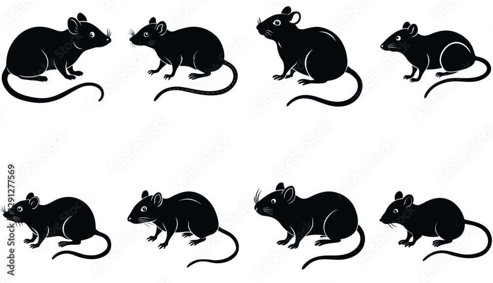 Fototapeta premium Mouse vector shilhouette bundle. Rat vector shilhouette bundle 
